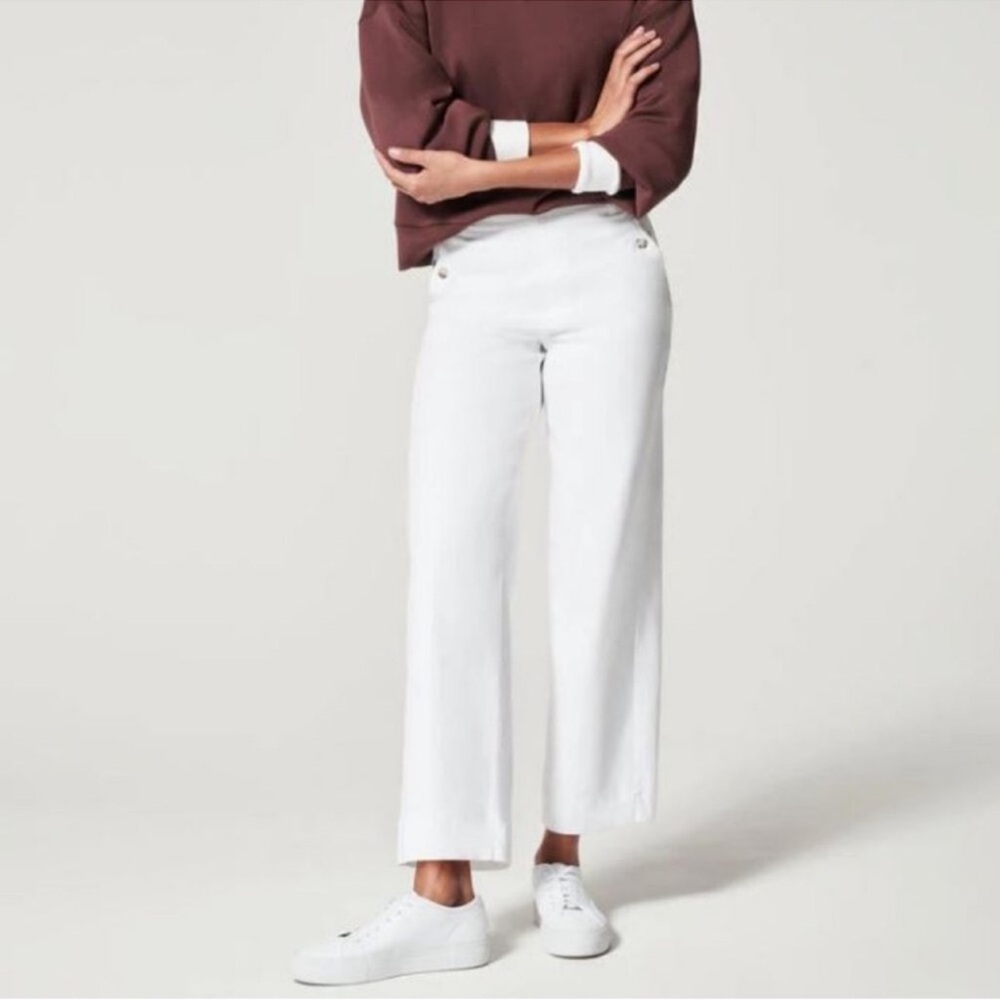 Spanx Women's Bright White Twill Cropped
Wide Leg Pants